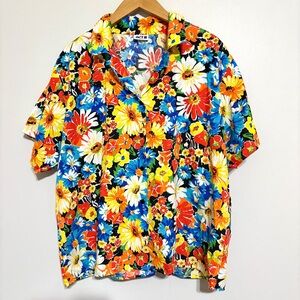 ACT III Vintage Vibrant Groovy Floral Multicolor Button Down Shirt